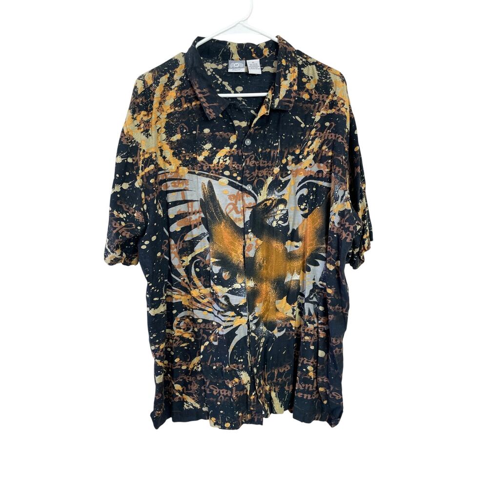 UTILITY Y2K Vintage Bleach Eagle Griffin Grunge Button‎ Up Shirt Size XL 2000s